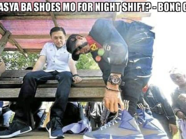 English: Will your shoes fit for the night shift? - Bong Go